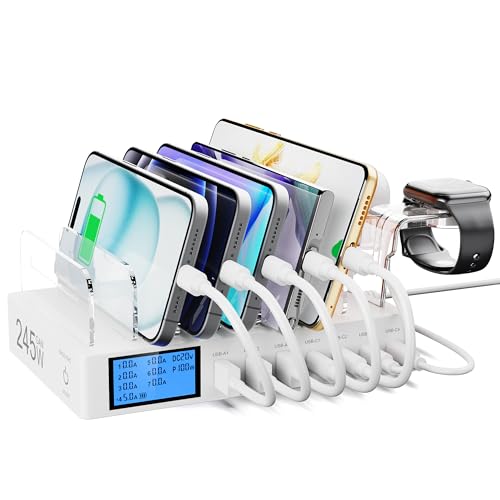 ladestation 245w 7 port ladegerät mit lcd und 2-in-1 i-watch halterung, weiß