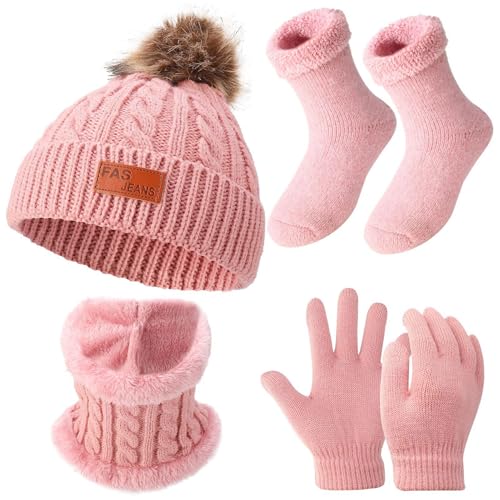 halinuia kinder wintermütze schal handschuhe socken set 4 in 1 für jungen mädchen 2-6 jahre