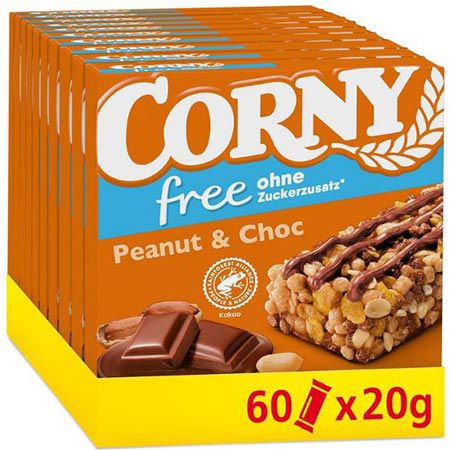 corny free erdnuss-schoko müsliriegel 60er pack ab 16,24 euro statt 20 euro