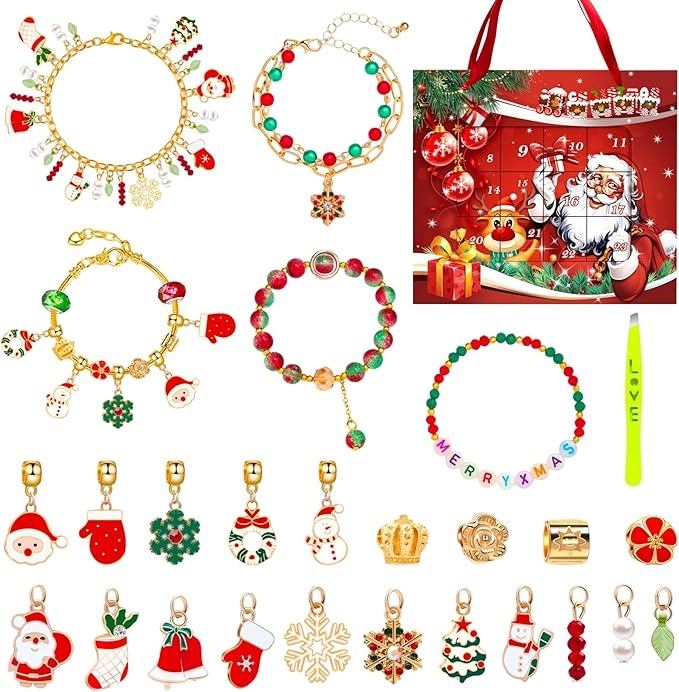 adventskalender 2024 kinder mädchen, 24 tage weihnachts-countdown, diy schmuck kit