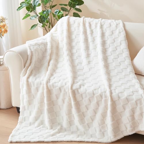 kuscheldecke flauschig 100 x 150 cm fleece decke weiß karierte wohndecke schachbrettmuster