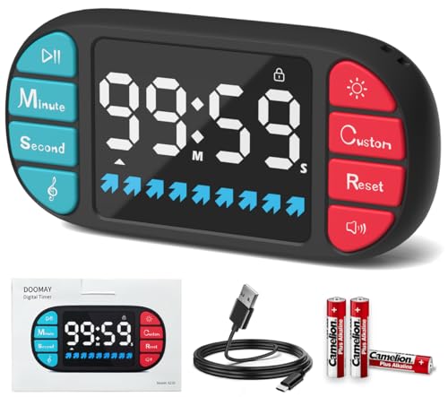 digitaler küchentimer mit magnet, 3,6-zoll-led-anzeige, 3 helligkeits- und 4 lautstärkestufen