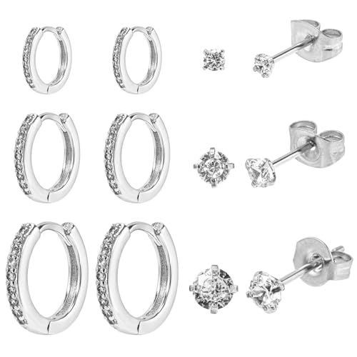 ohrringe silber 925 set 6 paar mit ohrsteckern und creolen für damen hypoallergen