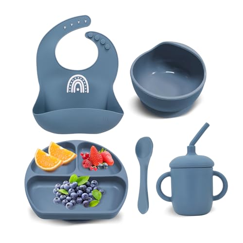 baby silikon geschirrset 5-teilig mit saugnapf lätzchen schüssel löffel Jungen Mädchen