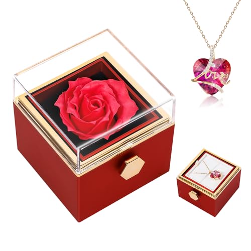 tangdoujm rose herz halskette, ewige rose schmuck geschenkbox für freundin