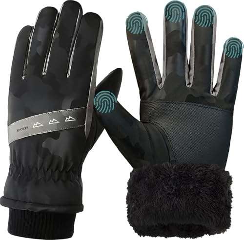 wueaoa winterhandschuhe wasserdicht touchscreen für herren und damen schwarz L