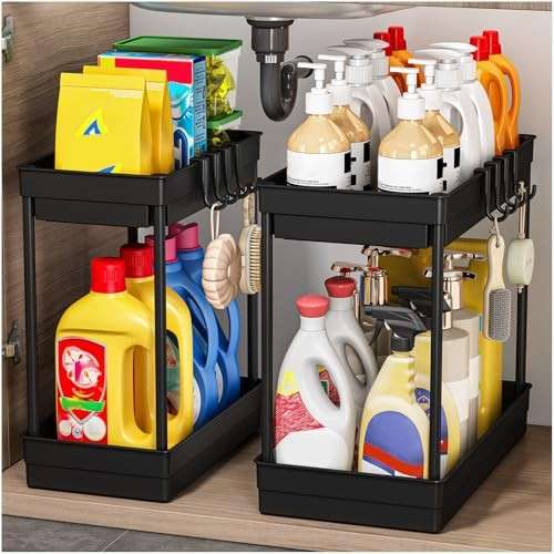 Küchen Organizer 2 Stück - Spülschrank Regal, Unter Waschbecken, Schwarz