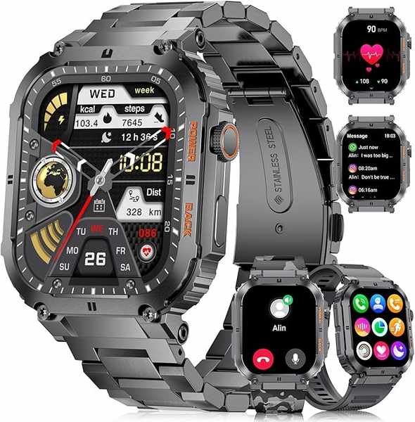 siemorl smartwatch herren, fitness tracker 1.96 zoll hd, herzfrequenzmonitor, schlafmonitor, ip68 wasserdicht