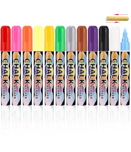 Produktbild: bixury whiteboard marker 12 farben abwischbar für glas und tafeln, kreidestifte