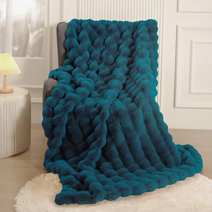 Kuscheldecke Plüsch Fuzzy 150x200cm Blau Leichte Warme Decke für Couch Bett