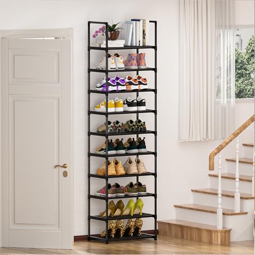 oyrel schuhregal 10 ebenen für 20-25 paar, metall schuhschrank schmal für flur, wohnzimmer, schlafzimmer