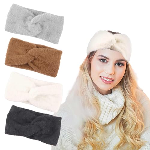 stirnband damen winter 4er set, elastische plüsch haarbänder für styling training laufen