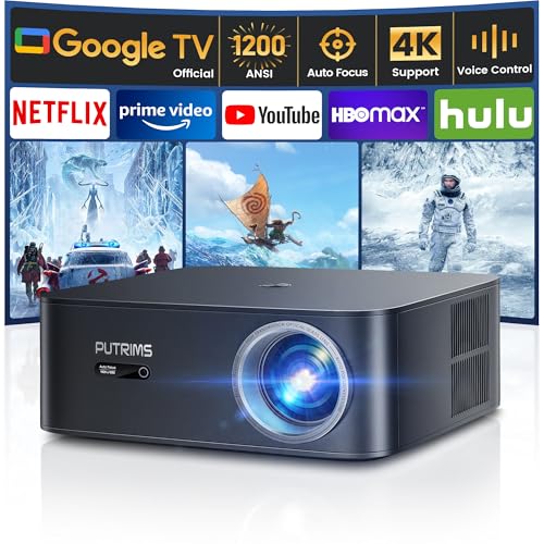 beamer 4k mit google tv, 1200 ansi, autofocus, trapezkorrektur, wifi6, bluetooth, full hd projector