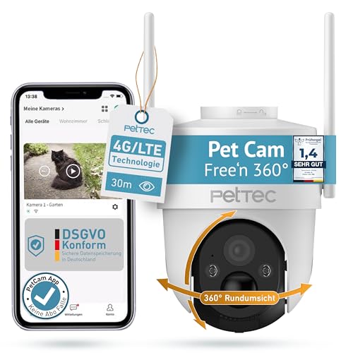 PETTEC PetCam 360 4G LTE Überwachungskamera für außen, Akku, Bewegungserkennung, IP65