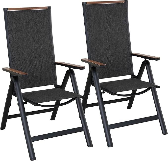 Alu Garten Klappstuhl 2er Set, 6-fach verstellbar, wetterfest, Schwarz