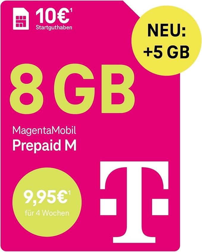 Telekom MagentaMobil Prepaid M | 13 GB Highspeed, 5G/LTE Allnet Flat Deutschland