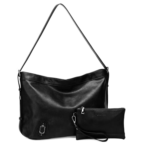 Chase Chic Handtasche Damen Leder Hobo Shopper Umhängetasche schwarz Set Geldbeutel