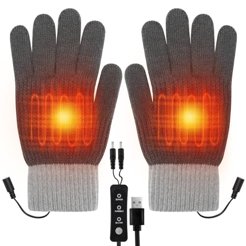 usb beheizte handschuhe bestcool für männer und frauen, winterstrickhandschuhe hellgrau