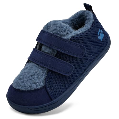 Barfußschuhe Kinder Winter Hausschuhe gefüttert Marine, 32 EU