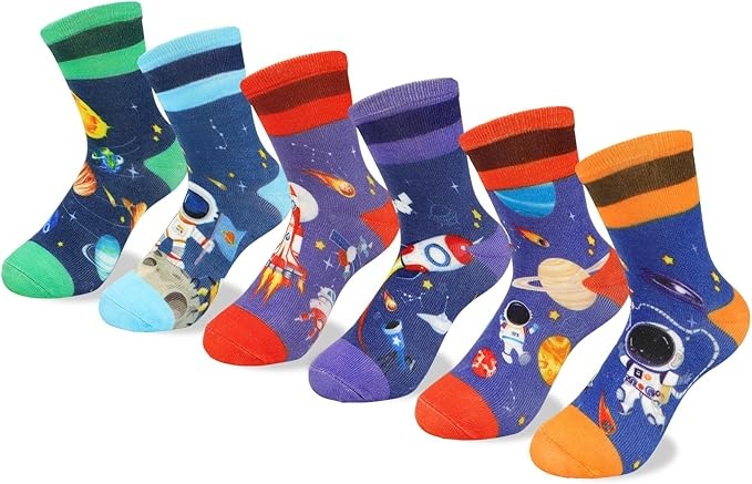 Astronauten Socken Kinder 1-3 Jahre Bunt 6 Paar Größe 22-25 Crew-Socken