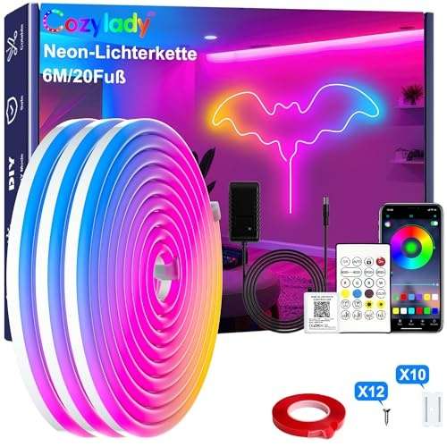 rgb neon led strip 6m von cozylady, ip65 wasserdicht, app und fernbedienung, dekoration