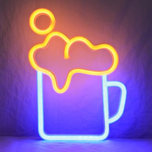 Produktbild: neon-bierschild blau-gelb für junge männer von blue beer mu, wanddeko für bar, caf