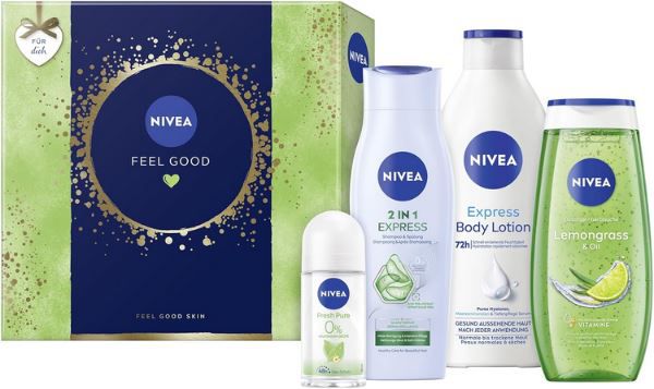 nivea geschenkset mit bodylotion, dusche, deo und shampoo ab 9,44 statt 15