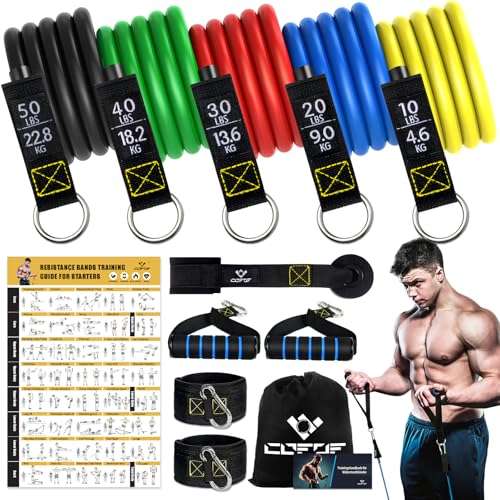 resistance bands set mit 5 fitnessbändern, expander, handgriff, ankle strap, türanker