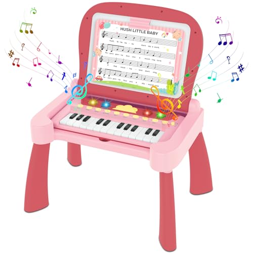 interaktiver spieltisch für kinder 4-in-1 lernspielzeug mit klavier rosa 3-6 jahre
