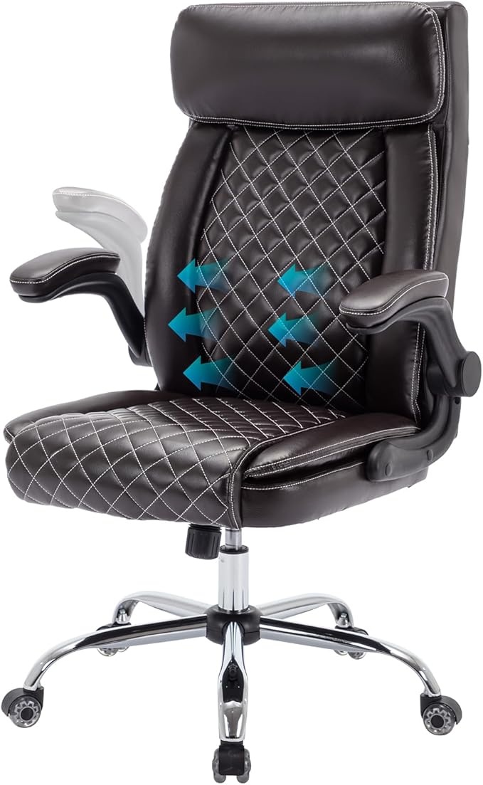 WOTSTA bürostuhl ergonomisch, chefarbeitssessel mit armlehnen, braun, höhenverstellbar