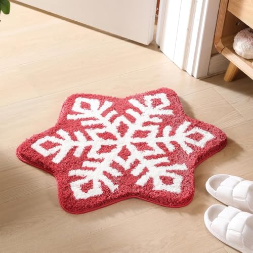 badezimmer teppich justup, rutschfeste hexagon schneeflocke matte, maschinenwaschbar 60x60 cm (rot)