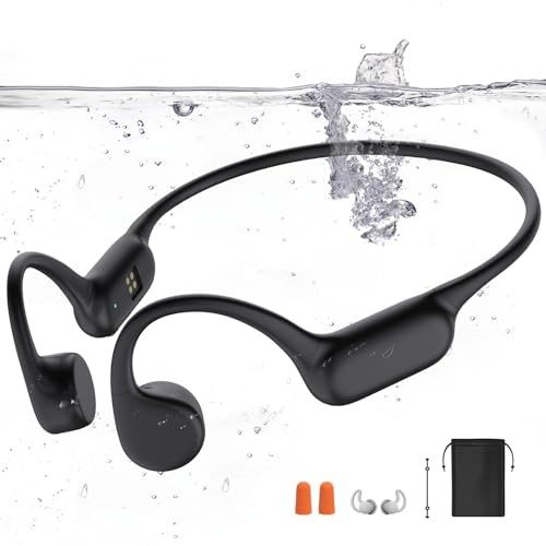 Knochenschall Kopfhörer Bluetooth 5.4, IPX8 wasserdicht, 32G MP3-Player, unter Wasser, Open Ear für Schwimmen, Laufen