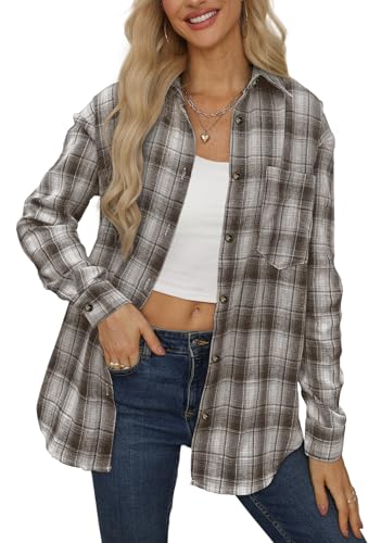 Damen Kariertes Hemdbluse Langarm V-Ausschnitt Knopfleiste Oktoberfest Flanellhemd