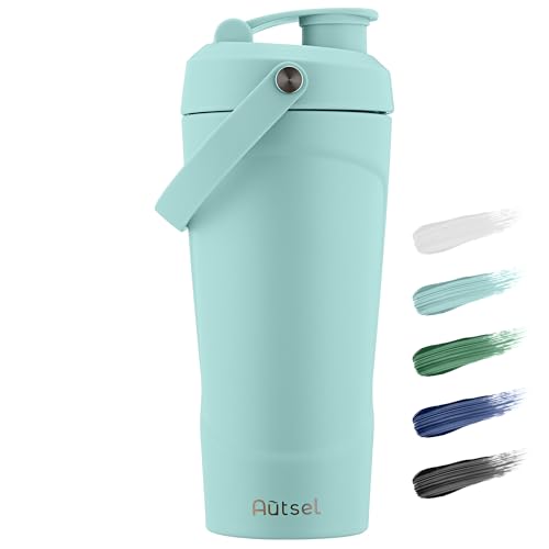 autsel protein shaker 750ml edelstahl mit kugel, vakuum isolierbecher, bpa frei