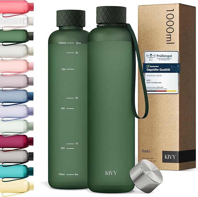 KIVY Trinkflasche 1l - Kohlensäure geeignet, auslaufsicher, spülmaschinenfest