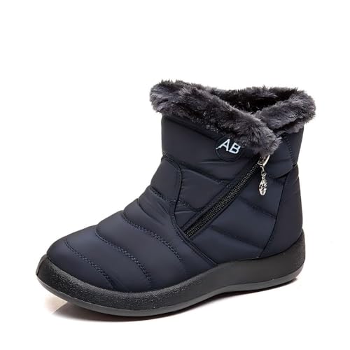Produktbild: sunqiran damen schneeschuhe knöchel stiefel reißverschluss pelz gefüttert blau, 36