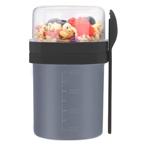 bugucat müslibecher to go 450ml + 250ml, auslaufsicherer becher für joghurt und müsli, schwarz