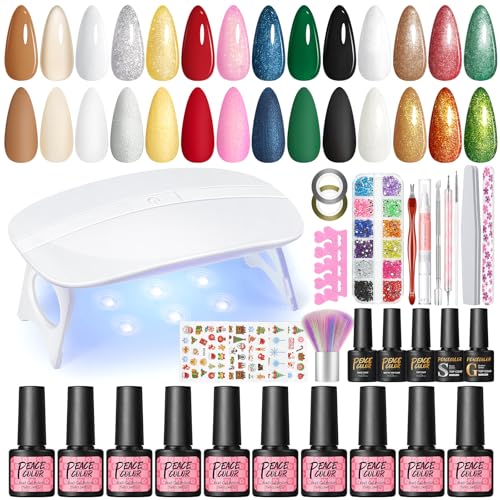 peaccolor gel nägel set 10 farben uv nagellack mit uv lampe und top coat för Anfänger