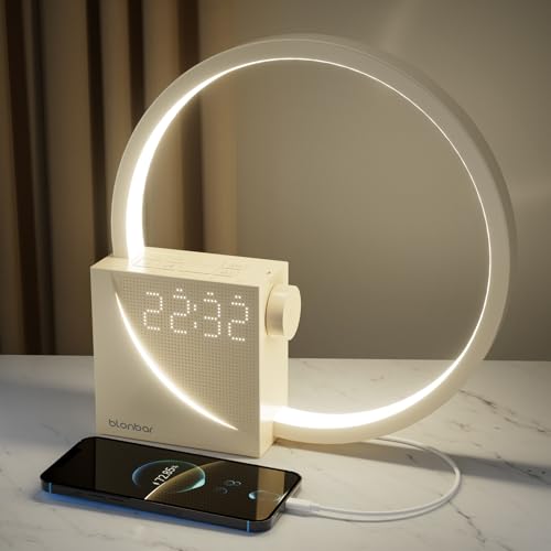 blonbar nachttischlampe mit wake up licht, dimmbar, 2 wecker, usb-aufladung, minimalistisch