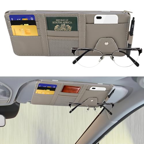 sonnenblende organizer auto mit brillenhalter clip leder aufbewahrungstasche grau