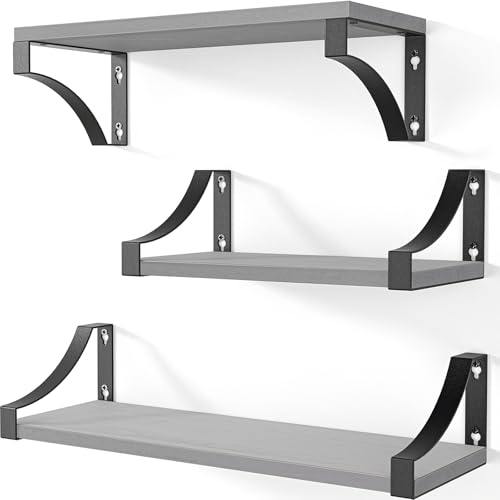 wandregal holz metall 3 stück pipishell für wohnzimmer schlafzimmer büro bad küche grau