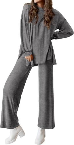 BUNSLOOM Damen lounge set 2 Stück, lockeres strickpullover top und weite hosen