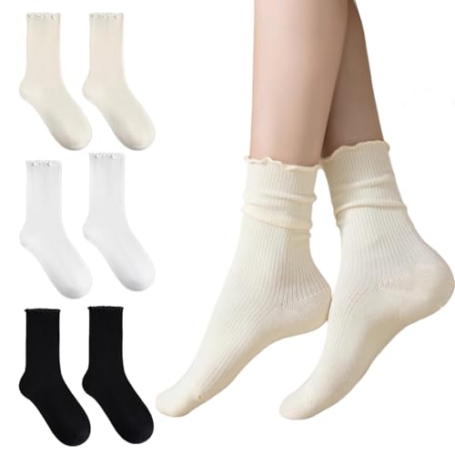 utxn rüschensocken für damen, 6 paar schwarz weiß milchig weiß für alltag und schule