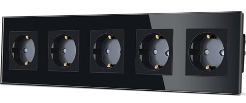 tawoa schuko steckdose 5 fach schwarz mit glasplatte unterputz 86 x 370 mm