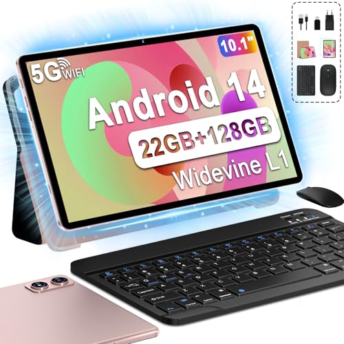 fezawio tablet 10 zoll android 14 22gb ram 128gb rom octa-core 5g wifi rosgold