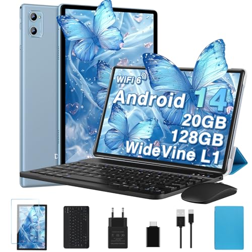 android 14 tablet 10 Zoll 20GB RAM 128GB ROM 5G WLAN 8-Core DEERTiME mit Tastatur - Blau