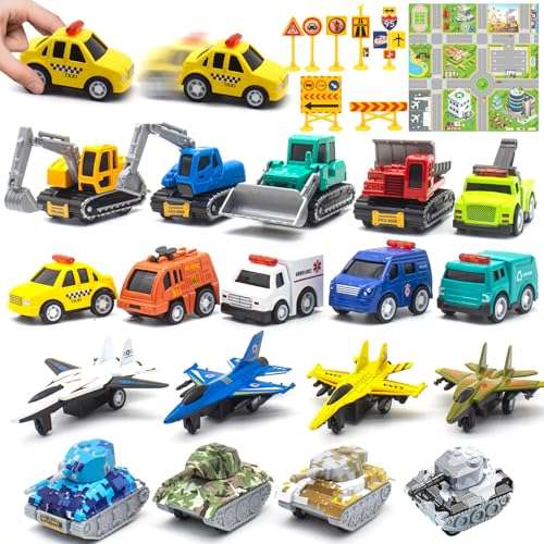 mostop 18 pcs spielzeug autos, friktionsbetrieben mit spielmatte, mini metallfahrzeuge set