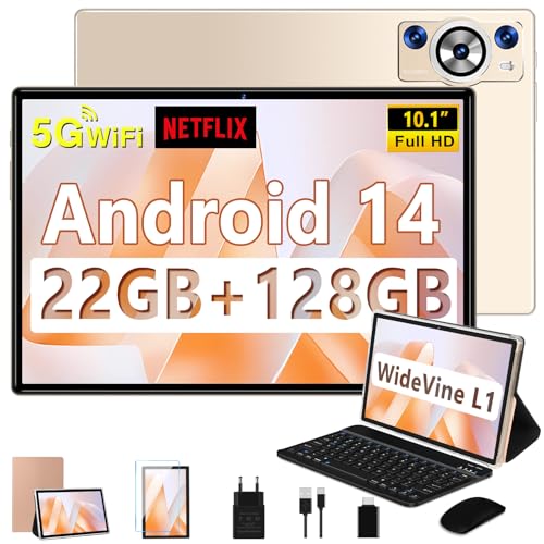 tablet 10 zoll android 14 octa-core 2.0ghz 5g wlan 22gb ram 128gb rom gold