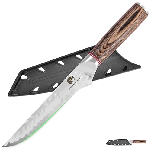 FULLHI Küchenmesser mit hammered blade, antihaft, Pakka Holzgriff, 6.5" Ausbeinmesser