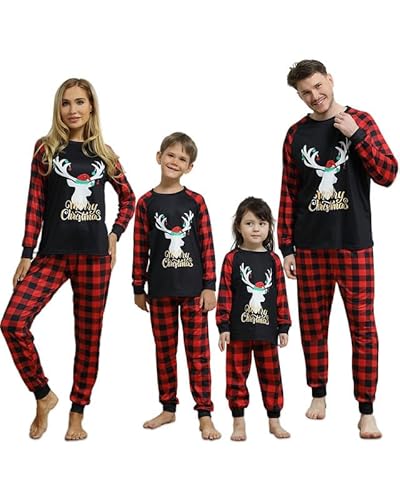 weihnachts pyjama familie set lustig, karierte schlafanzüge für winter schwarz rot